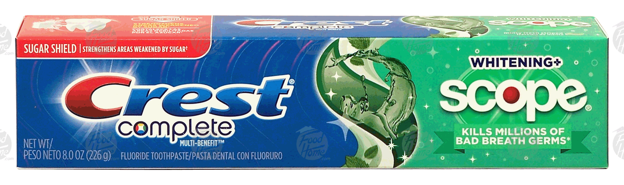 Crest complete flouride toothpaste, whitening+, scope, sugar shield Full-Size Picture